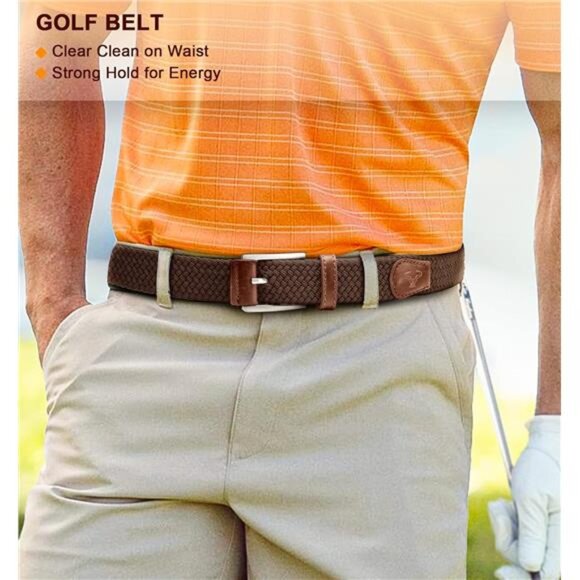 Belt for Men 2Pack,Mens Stretch Braided Web Belt Elastic for Casual Golf Jeans - Picture 2 of 7
